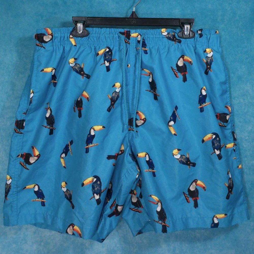 Simply Styled Toucan Swim Trunks, Blue, Men's, Size Large 36-42w